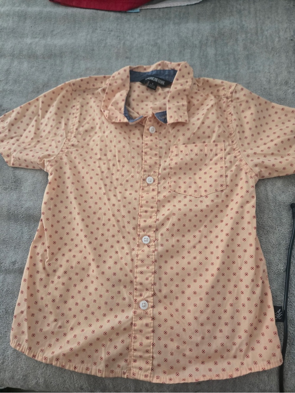 The Children's Place Peach Short Sleeve Button-Down Shirt with Red Micro Print